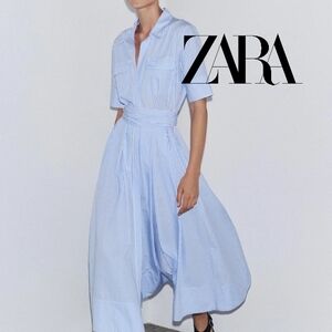 ZARA Light Blue Striped Shirt Dress
